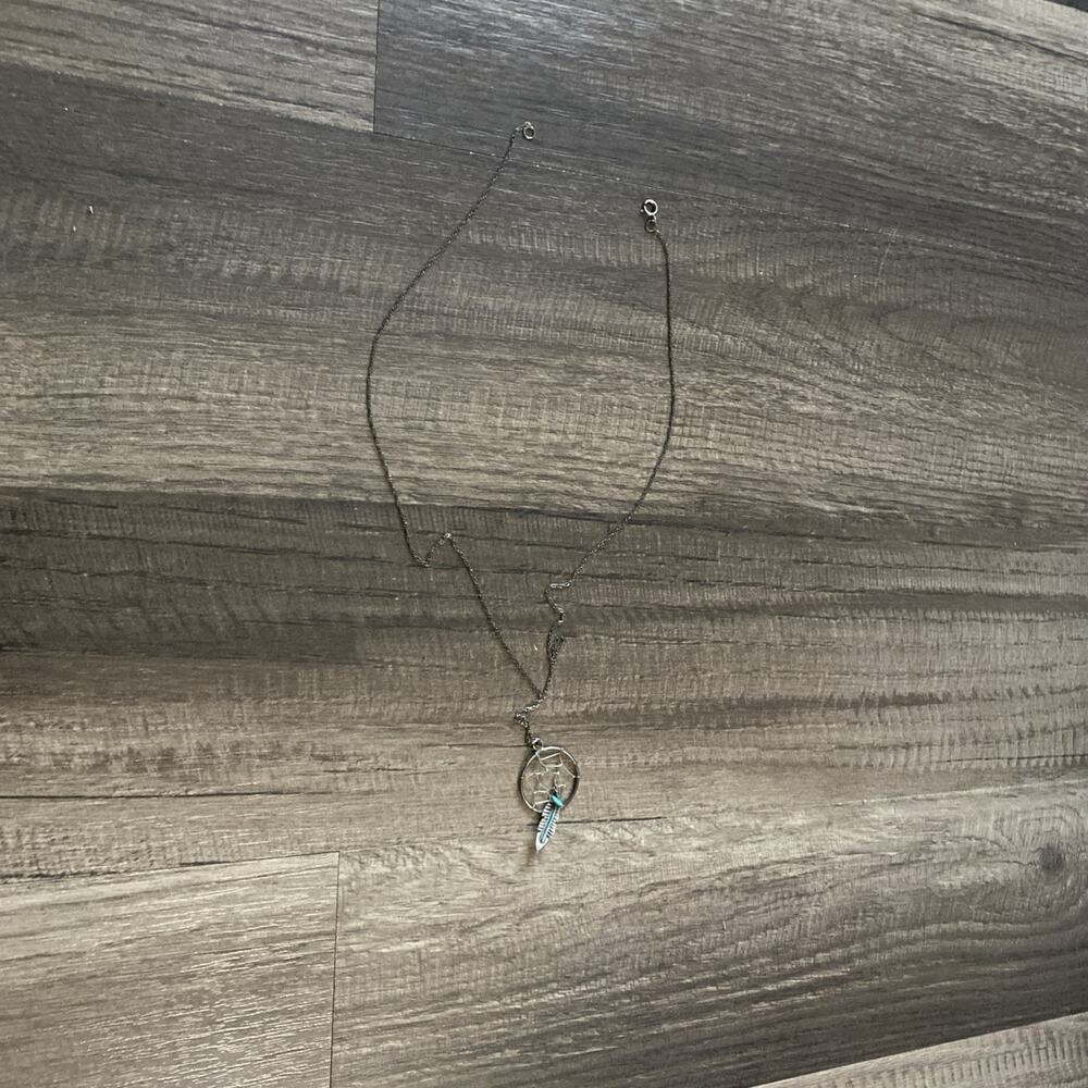 Estate Jewelry Ladies Turquoise Dreamcatcher Necklace Sterling Silver 20" Long